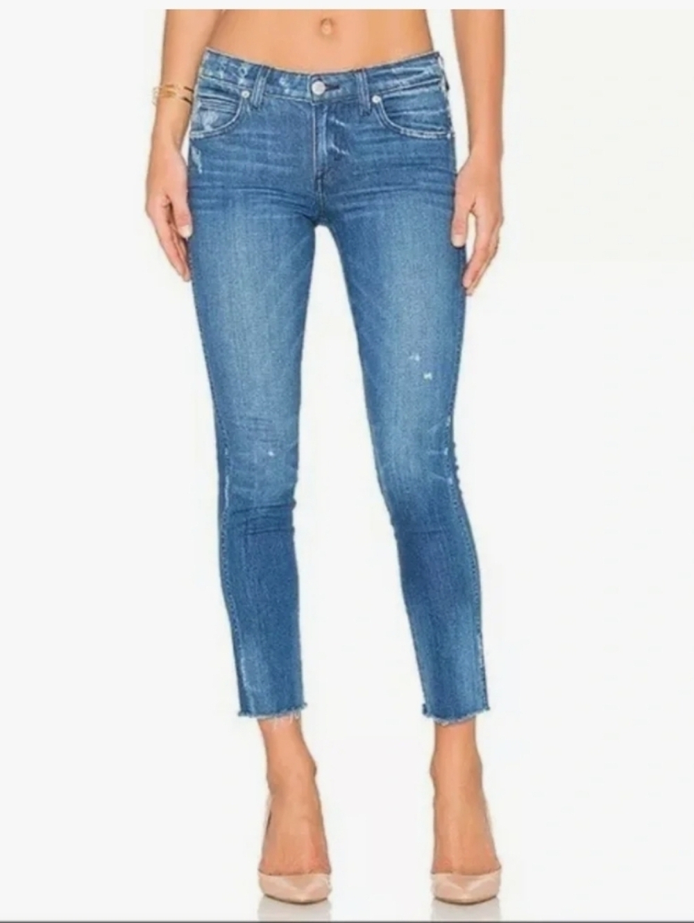 AMO Jeans Stix Crop Pacific Blue Distressed Jeans